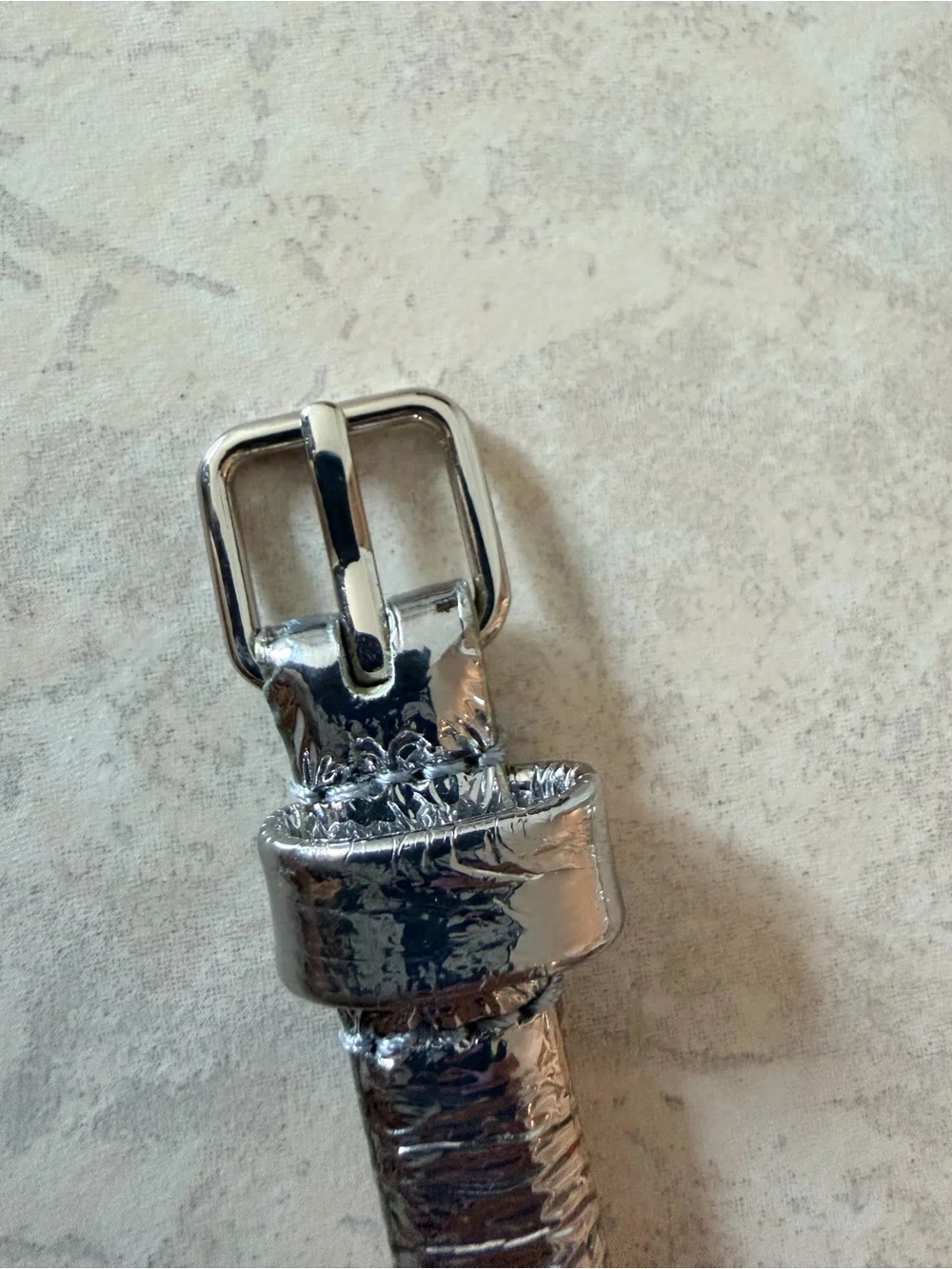 J. Crew Genuine Leather Slim Metallic Silver Belt